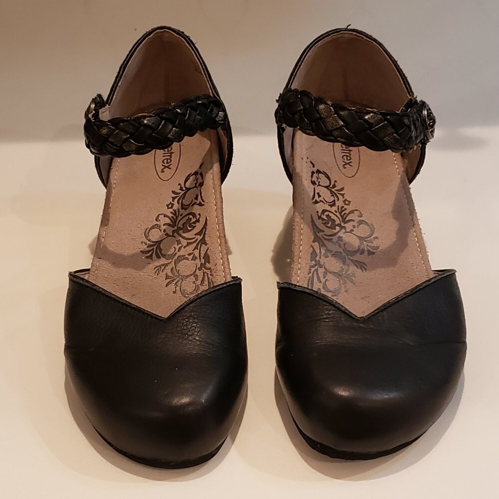 Aetrex Black Leather Braided Strap Mary Jane Wedge Comfort Shoes - Picture 14 of 15
